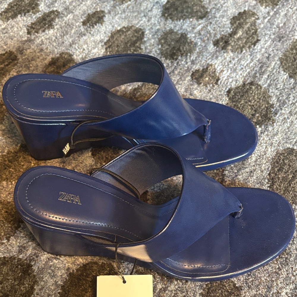 Zara Blue Wedge Sandals